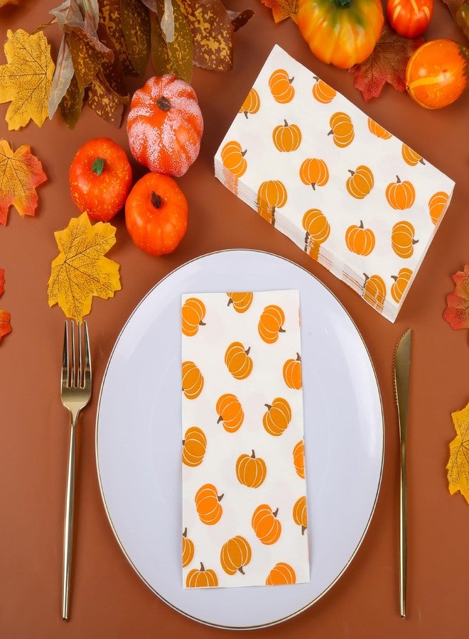 AimFun 100Pcs Pumpkin Guest Napkins Fall Decor Pumpkins Paper Napkin Thanksgiving Disposable Bathroom Hand Towels for Autumn Harvest Friendsgiving Seasonal Table Decor Party Supplies - Image 4